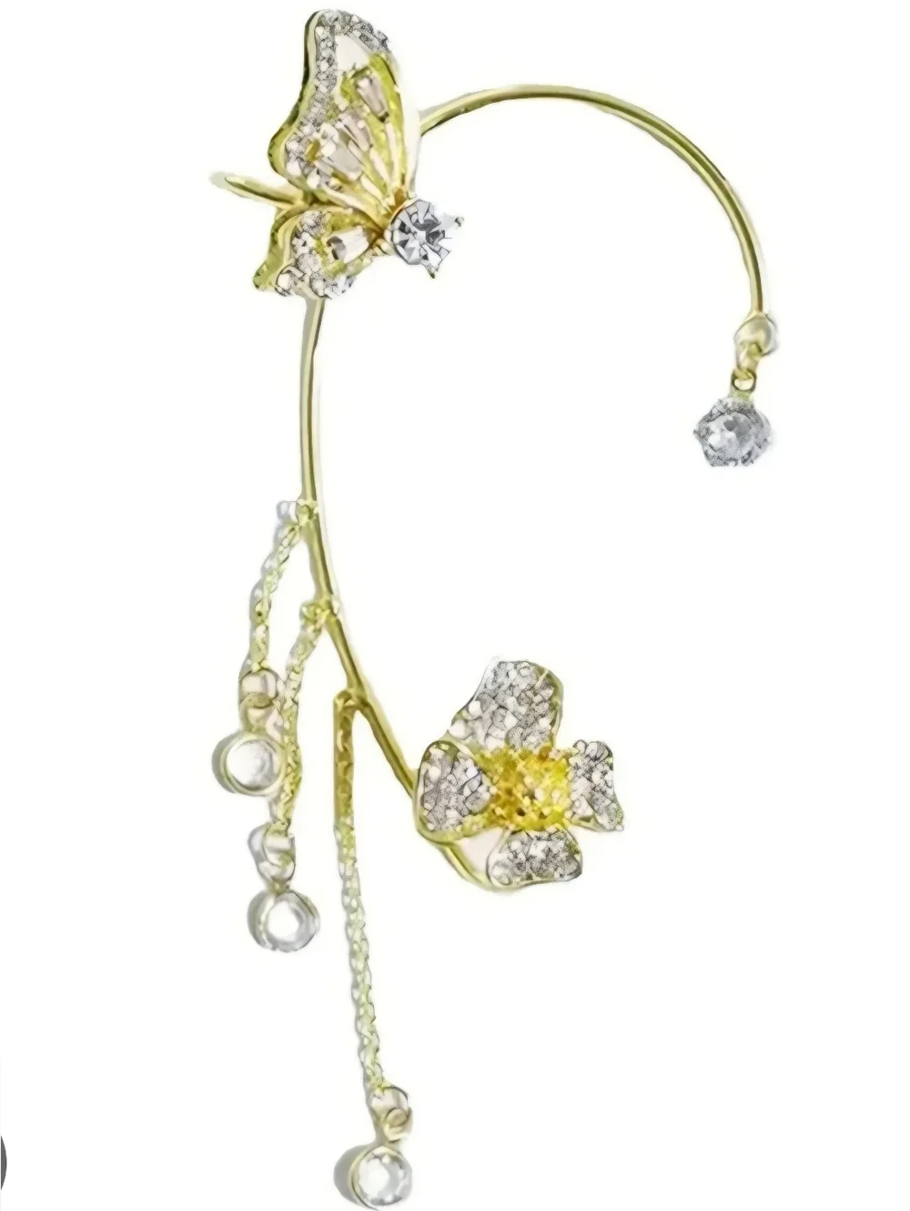 Gold Butterfly Crystal Embellished Ear Cuff Wrap Whimsical Fairy Style Jewelry - Picture 2 of 3